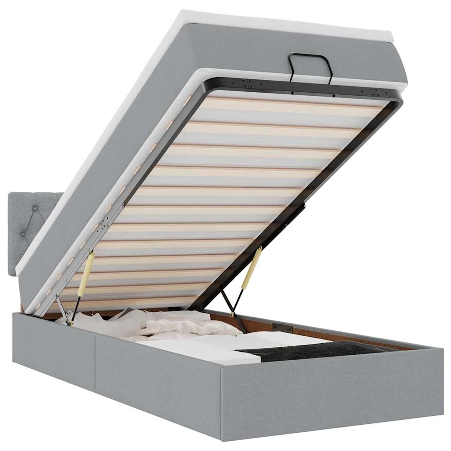 vidaXL Ottoman-Bett mit Matratze & LEDs Hellgrau 100x200 cm Stoff 3312367 vidaXL Ottoman-Bett mit Matratze & LEDs Hellgrau 100x200 cm Stoff 3312367 von VIDAXL