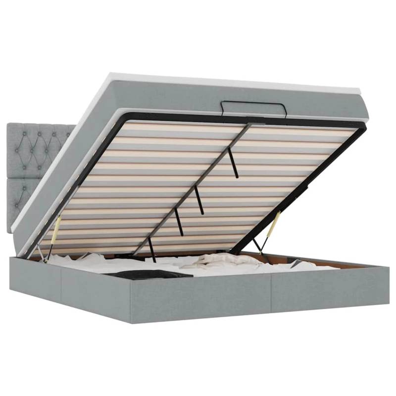 vidaXL Ottoman-Bett mit Matratze & LEDs Hellgrau 180x200 cm Stoff 3314107 von VIDAXL