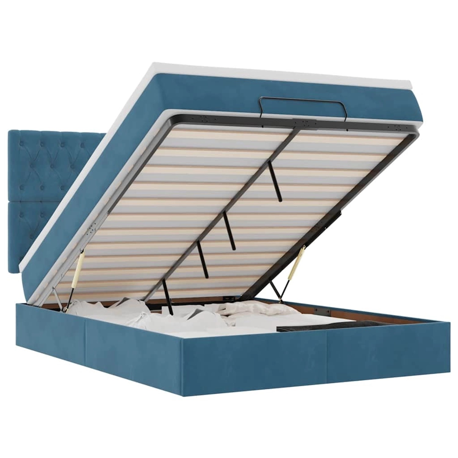 vidaXL Ottoman-Bett mit Matratzen & LEDs Dunkelblau 140x200 cm Samt 3314400 von VIDAXL