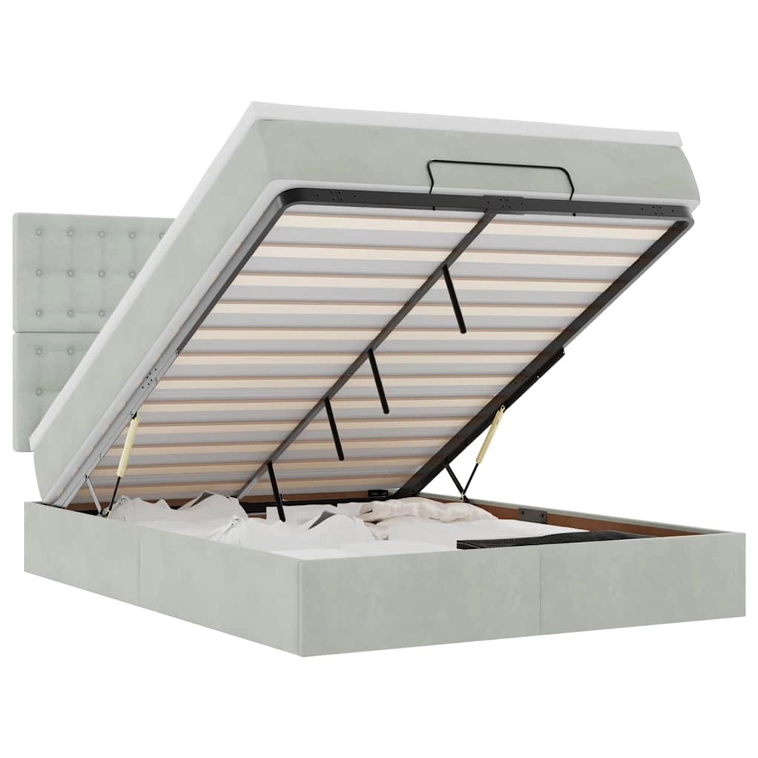 vidaXL Ottoman-Bett mit Matratzen & LEDs Hellgrau 140x200 cm Samt 3314468 vidaXL Ottoman-Bett mit Matratzen & LEDs Hellgrau 140x200 cm Samt 3314468 von VIDAXL