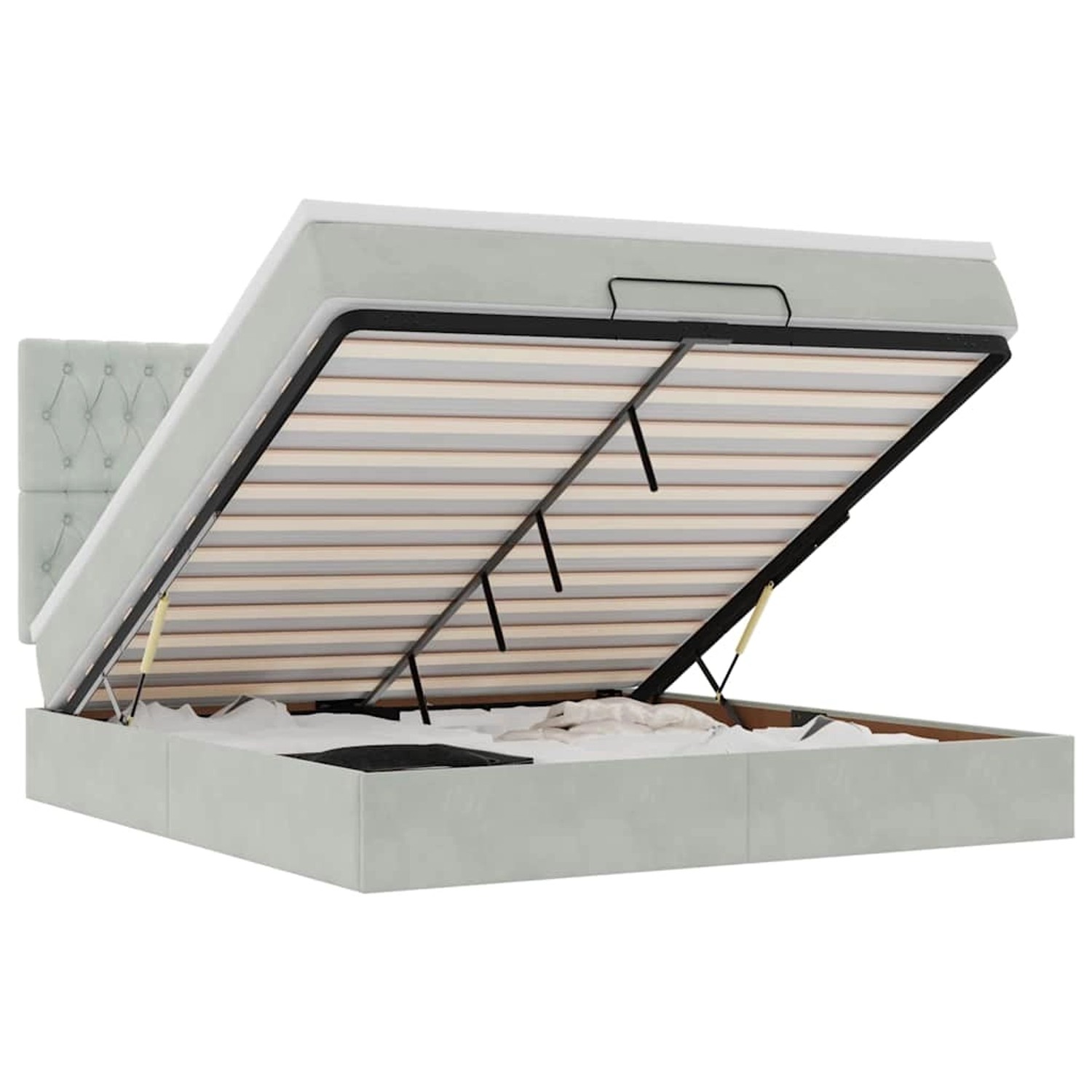 vidaXL Ottoman-Bett mit Matratzen & LEDs Hellgrau 160x200 cm Samt 3314402 vidaXL Ottoman-Bett mit Matratzen & LEDs Hellgrau 160x200 cm Samt 3314402 von VIDAXL