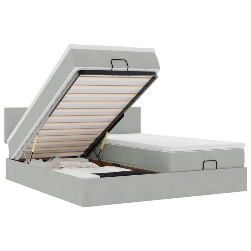 vidaXL Ottoman-Bett mit Matratzen & LEDs Hellgrau 200x200 cm Samt 3312911 von VIDAXL
