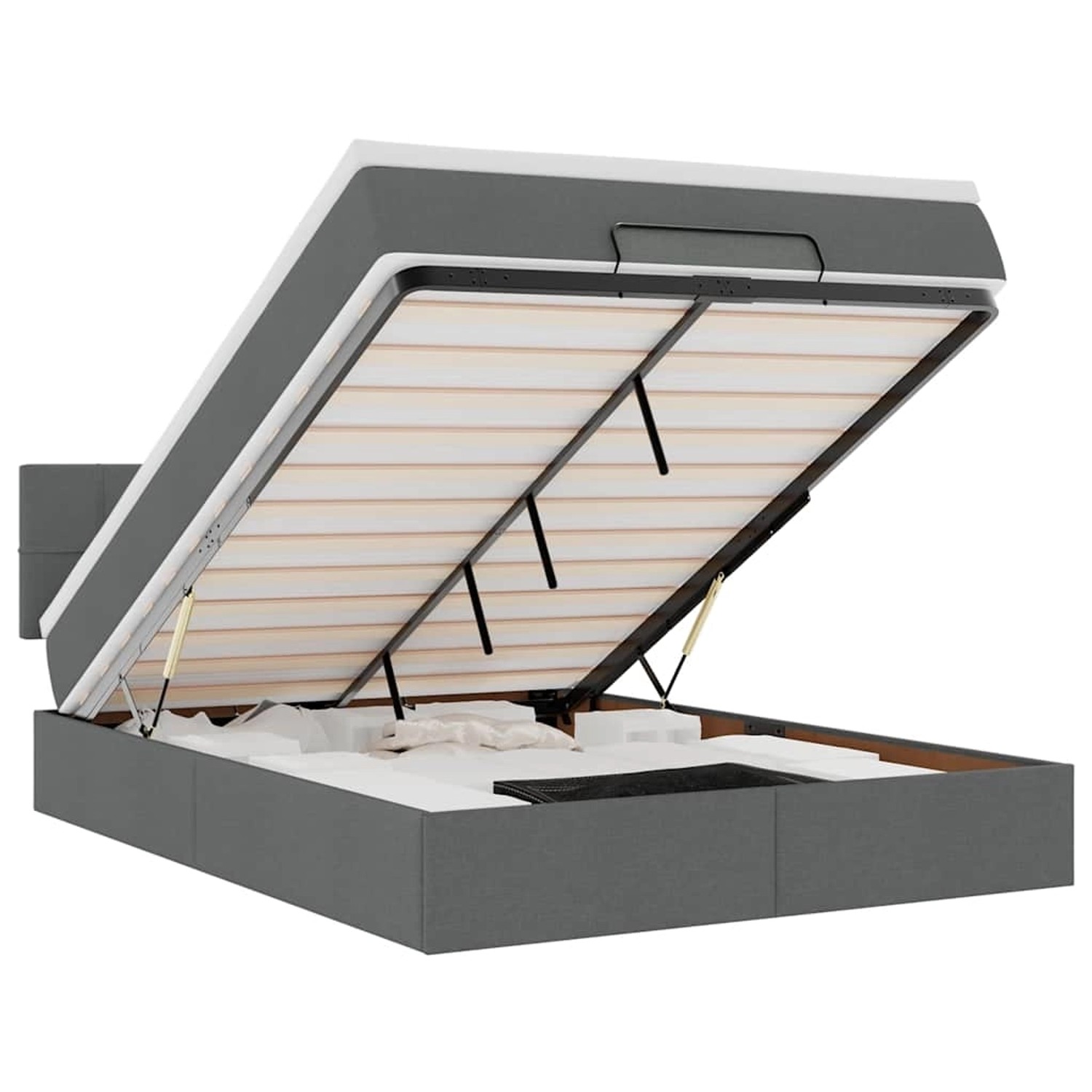 vidaXL Ottomane Bett mit Matratze & LEDs Dunkelgrau 140x190 cm Stoff 3312306 vidaXL Ottomane Bett mit Matratze & LEDs Dunkelgrau 140x190 cm Stoff 3312306 von VIDAXL