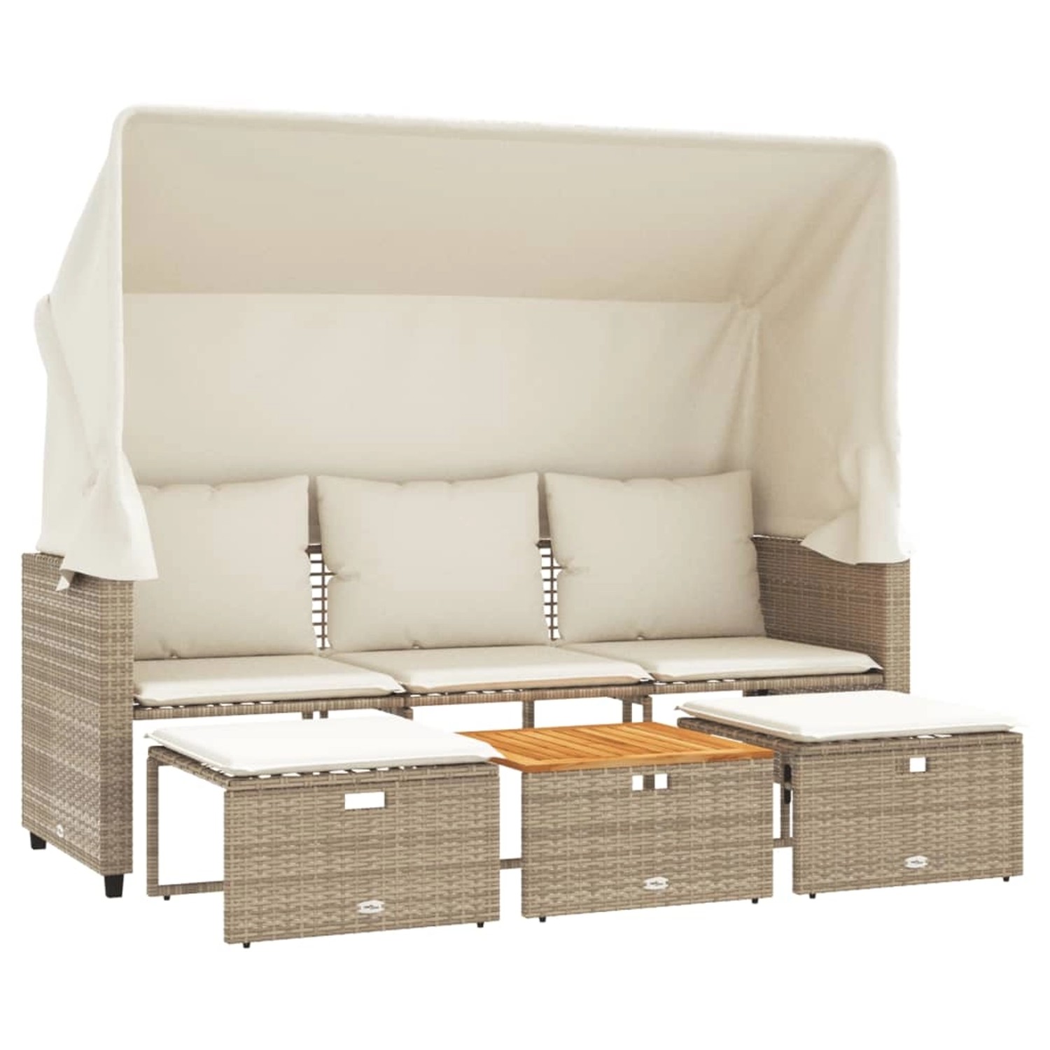 vidaXL Outdoor-Sofa 3-Sitzer mit Dach und Hockern Beige Poly Rattan vidaXL Outdoor-Sofa 3-Sitzer mit Dach und Hockern Beige Poly Rattan von VIDAXL