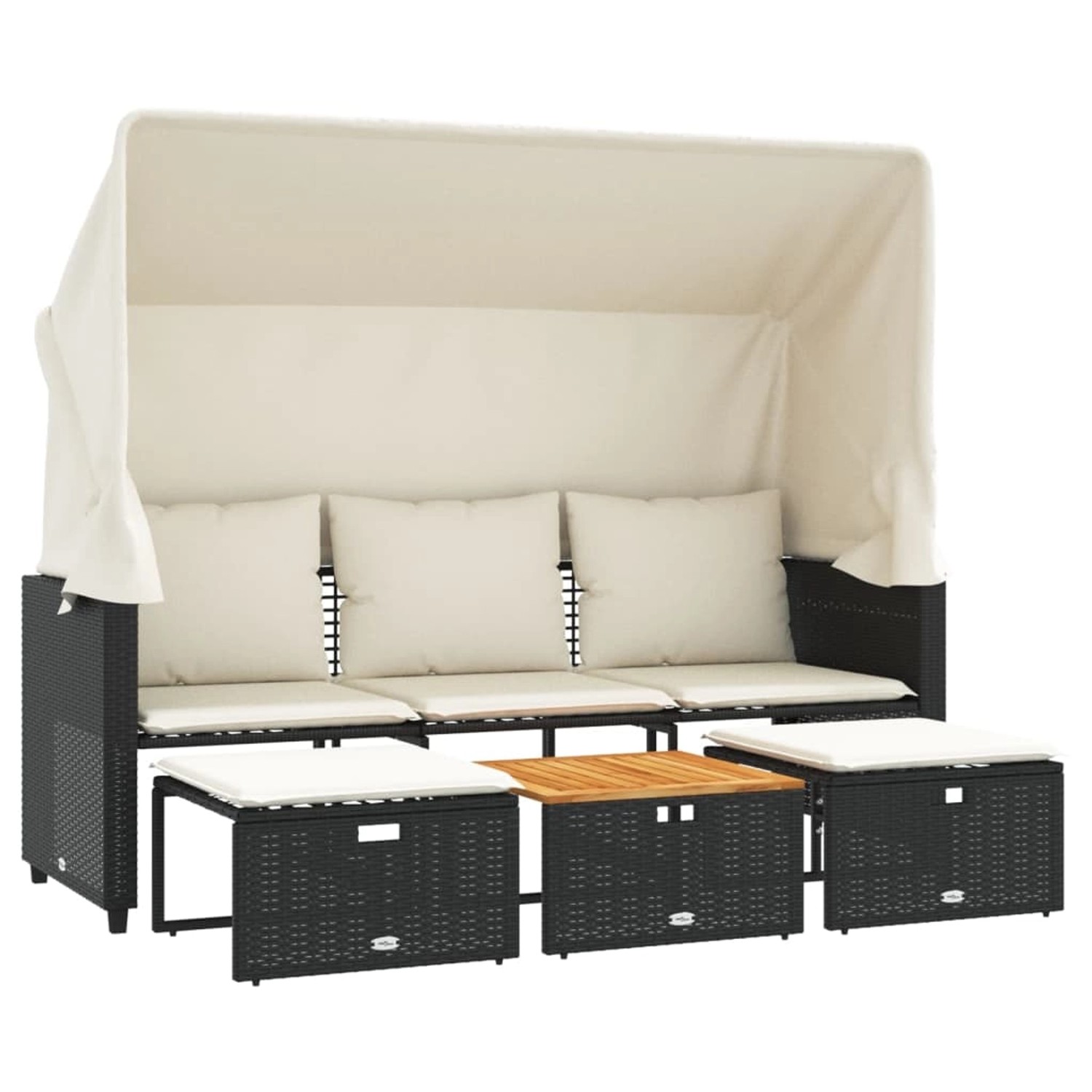 vidaXL Outdoor-Sofa 3-Sitzer mit Dach und Hockern Schwarz Poly-Rattan vidaXL Outdoor-Sofa 3-Sitzer mit Dach und Hockern Schwarz Poly-Rattan von VIDAXL