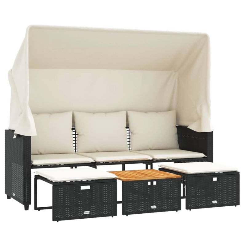 vidaXL Outdoor-Sofa 3-Sitzer mit Dach und Hockern Schwarz Poly-Rattan von VIDAXL