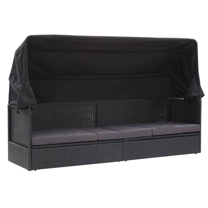 vidaXL Outdoor-Sofabett mit Dach Poly-Rattan Schwarz 46092 von VIDAXL