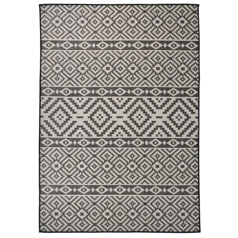 vidaXL Outdoorteppich Flachgewebe 140x200 Cm Schwarz Gestreift 1124022 von VIDAXL