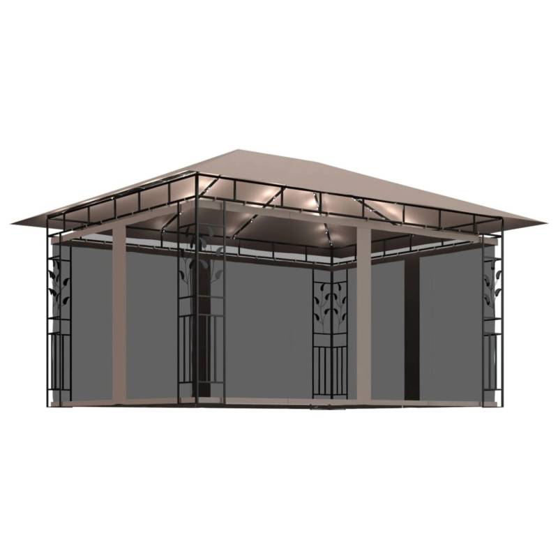 vidaXL Pavillon mit Moskitonetz & LED-Lichterkette 4x3x2,73 m Taupe von VIDAXL