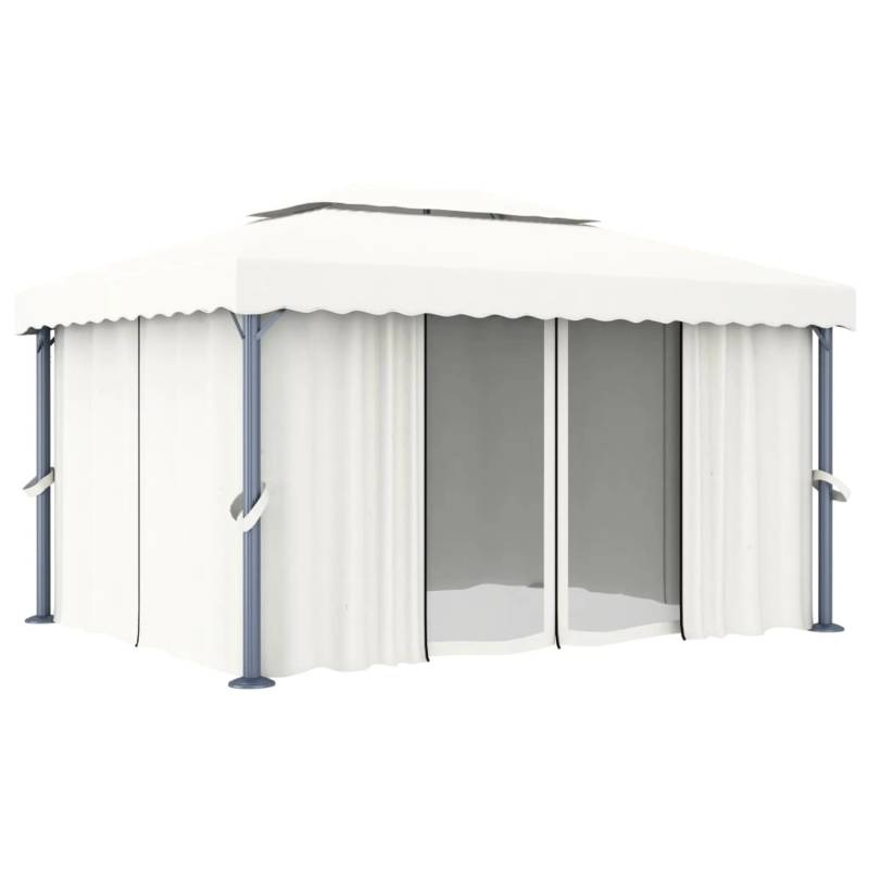 vidaXL Pavillon mit Vorhang 4x3 m CremeWeiß Aluminium von VIDAXL