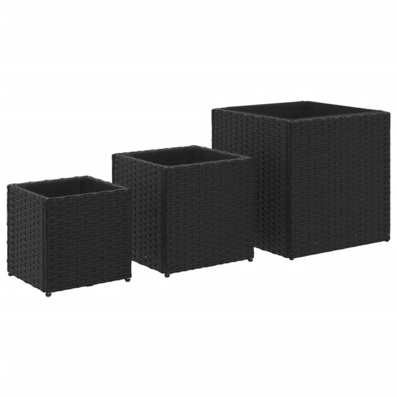 vidaXL Pflanzkübel 3 Stk Schwarz Poly Rattan 2107784 von VIDAXL