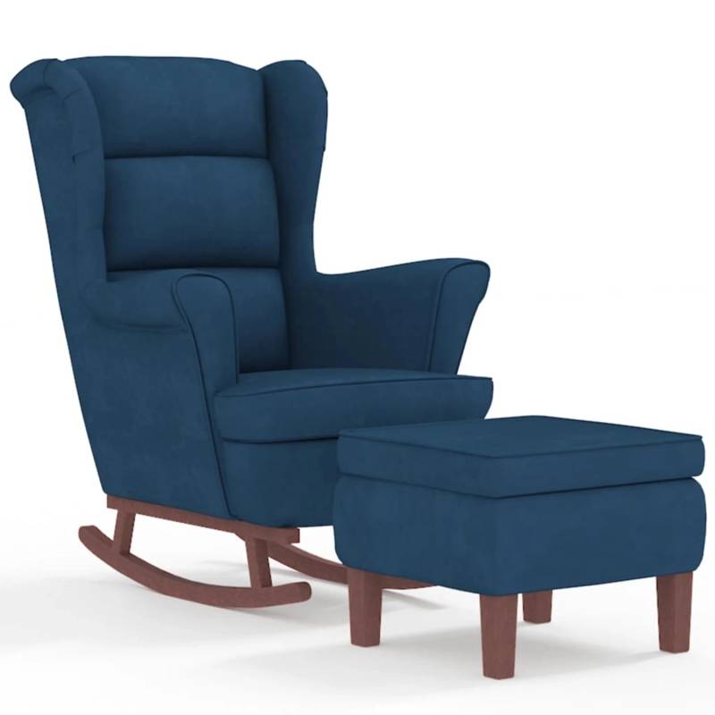 vidaXL Schaukelsessel und Hocker mit Holzbeinen Blau Samt von VIDAXL