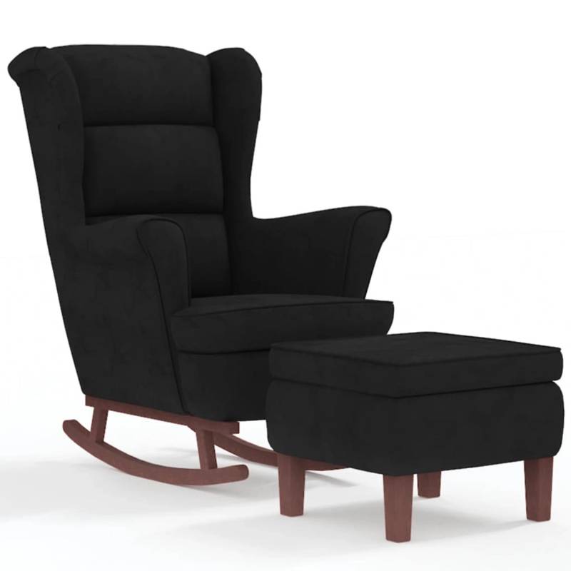 vidaXL Schaukelsessel und Hocker mit Holzbeinen Schwarz Samt von VIDAXL