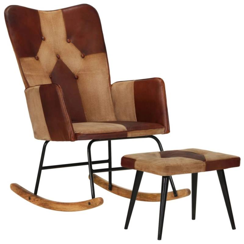vidaXL Schaukelstuhl mit Hocker Braun Echtleder und Canvas Modell 1 von VIDAXL