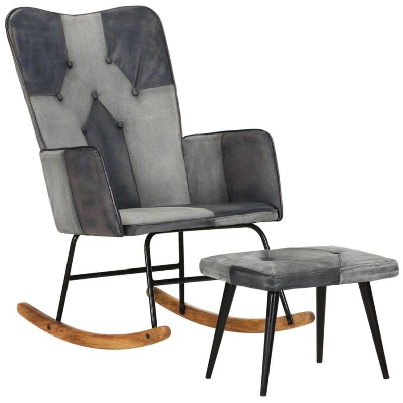 vidaXL Schaukelstuhl mit Hocker Grau Echtleder und Canvas von VIDAXL