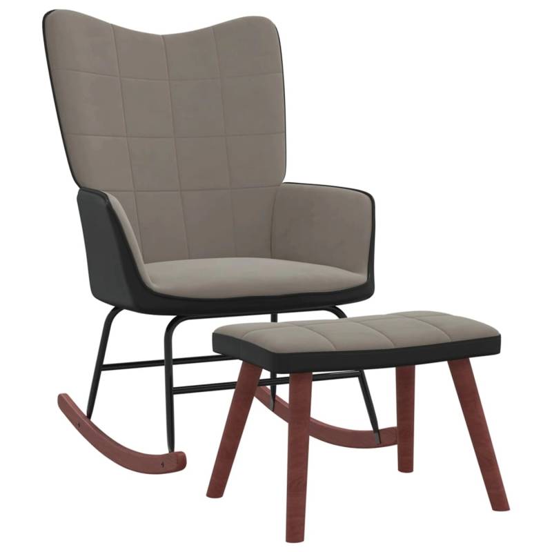 vidaXL Schaukelstuhl mit Hocker Hellgrau Samt und PVC von VIDAXL
