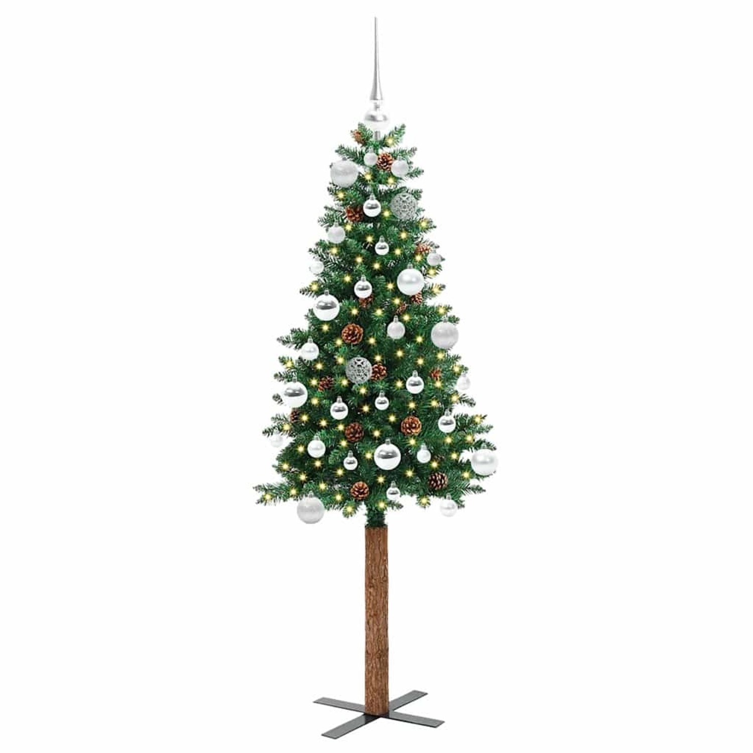 vidaXL Schlanker Weihnachtsbaum mit 150 LEDs mit Ständer Grün 150 cm 3394856 von VIDAXL