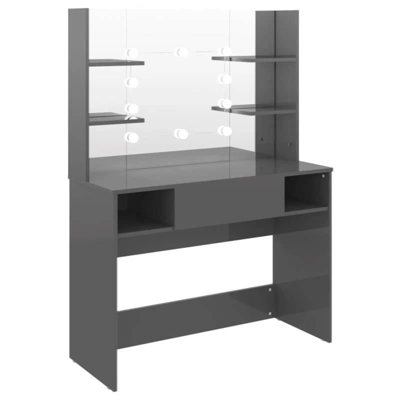 vidaXL Schminktisch LED-Beleuchtung 100x40x135 cm MDF Glänzendes Grau von VIDAXL