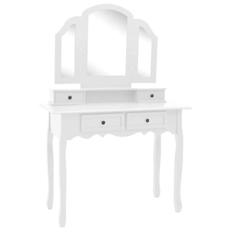 vidaXL Schminktisch-Set mit Hocker Weiß 100x40x146 cm Paulownia-Holz von VIDAXL