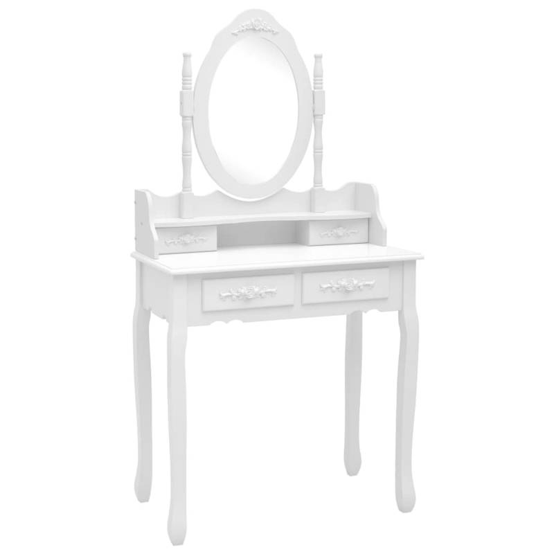vidaXL Schminktisch-Set mit Hocker Weiß 75x69x140cm Paulownia-Holz von VIDAXL