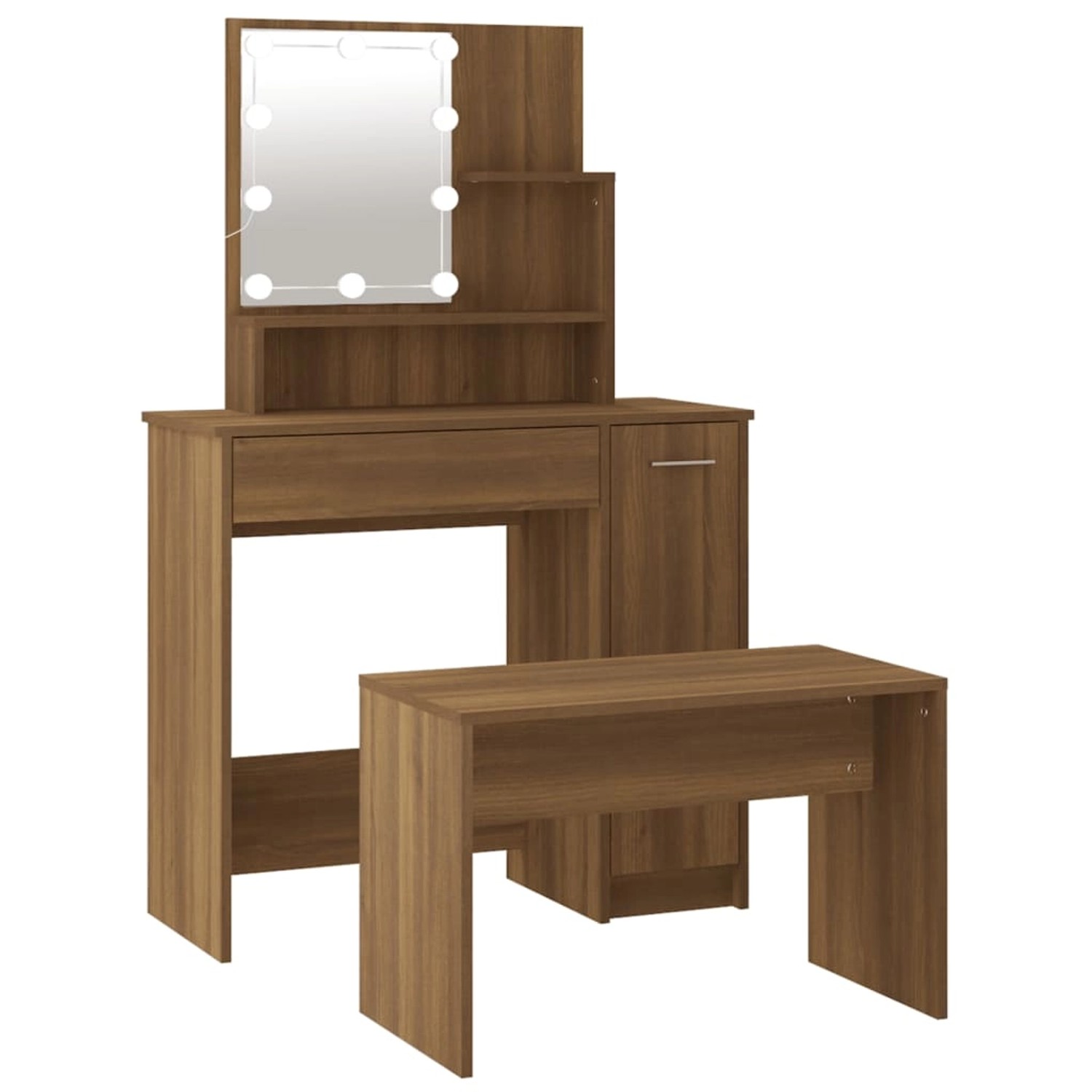 vidaXL Schminktisch-Set mit LED Braun Eichen-Optik Holzwerkstoff Modell 2 vidaXL Schminktisch-Set mit LED Braun Eichen-Optik Holzwerkstoff Modell 2 von VIDAXL