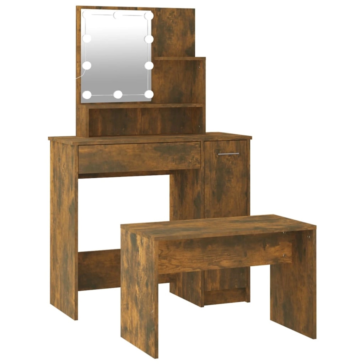 vidaXL Schminktisch-Set mit LED Räuchereiche Holzwerkstoff Modell 2 vidaXL Schminktisch-Set mit LED Räuchereiche Holzwerkstoff Modell 2 von VIDAXL