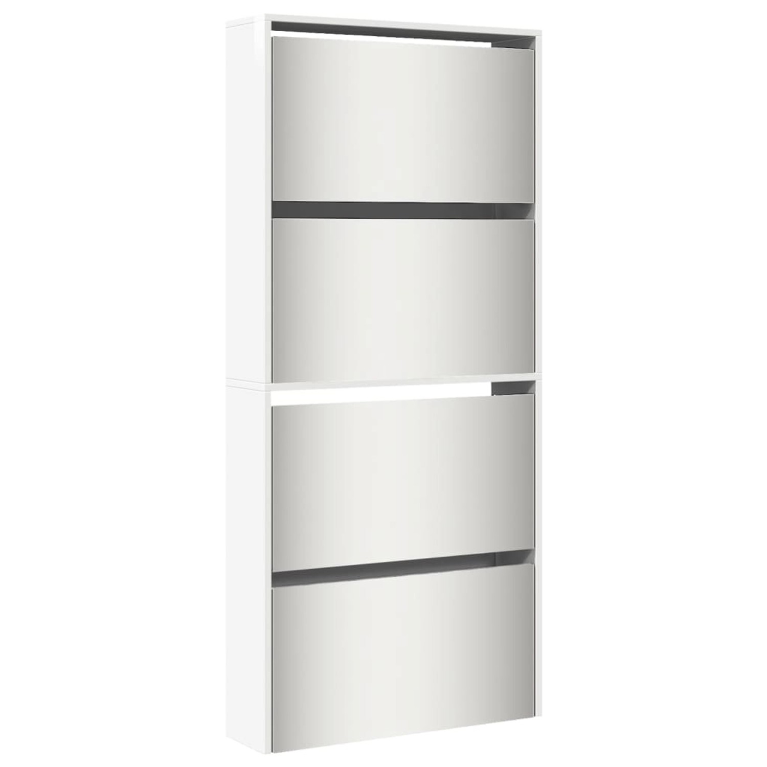 vidaXL Schuhschrank mit Spiegel 4 Fächer Hochglanz-Weiß 63x17x134 cm 3228276 von VIDAXL
