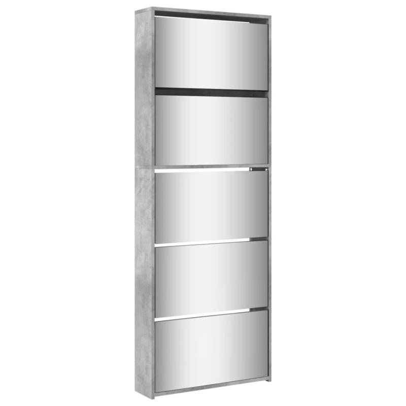 vidaXL Schuhschrank mit Spiegel 5 Fächer Betongrau 63x17x169,5 cm 3228281 von VIDAXL