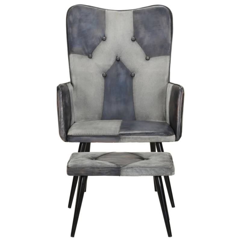 vidaXL Sessel mit Hocker Grau Echtleder und Canvas von VIDAXL