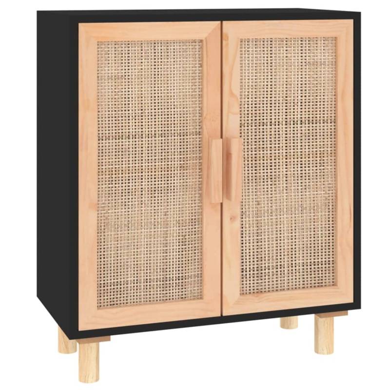 vidaXL Sideboard Schwarz 60x30x70cm Massivholz Kiefer und Natur-Rattan 345631 von VIDAXL