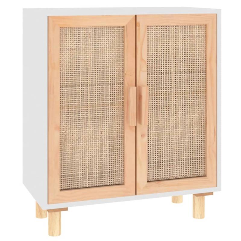 vidaXL Sideboard Weiß 60x30x70 cm Massivholz Kiefer und Natur-Rattan 345630 von VIDAXL