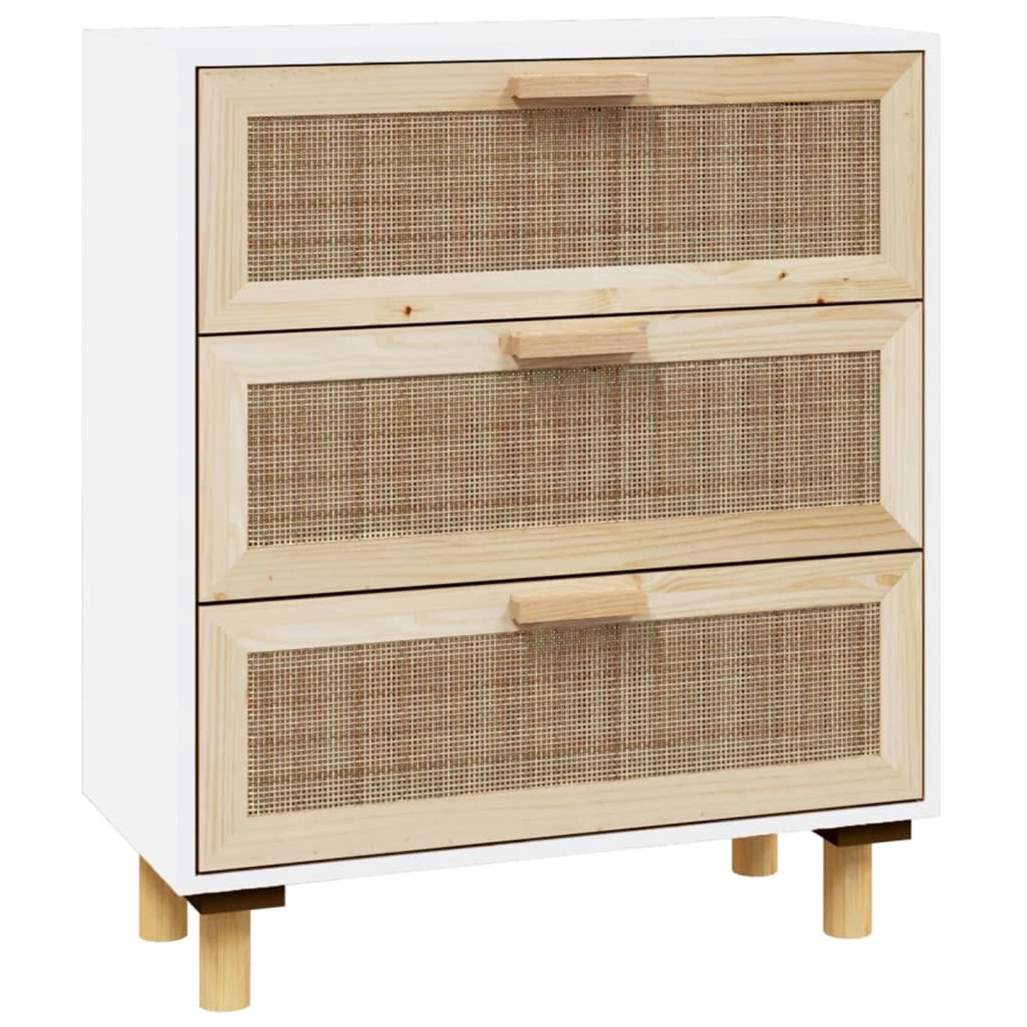 vidaXL Sideboard Weiß 60x30x70 cm Massivholz Kiefer und Natur-Rattan 345633 von VIDAXL