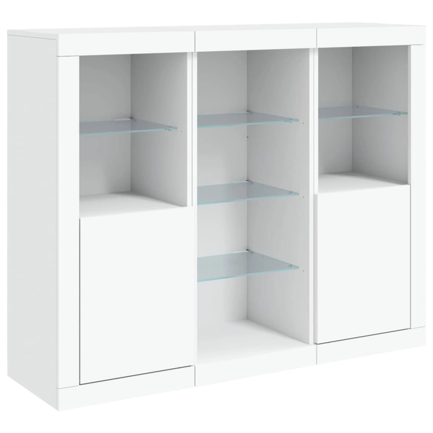 vidaXL Sideboards mit LED-Leuchten 3 Stk Weiß Holzwerkstoff 3209121 von VIDAXL