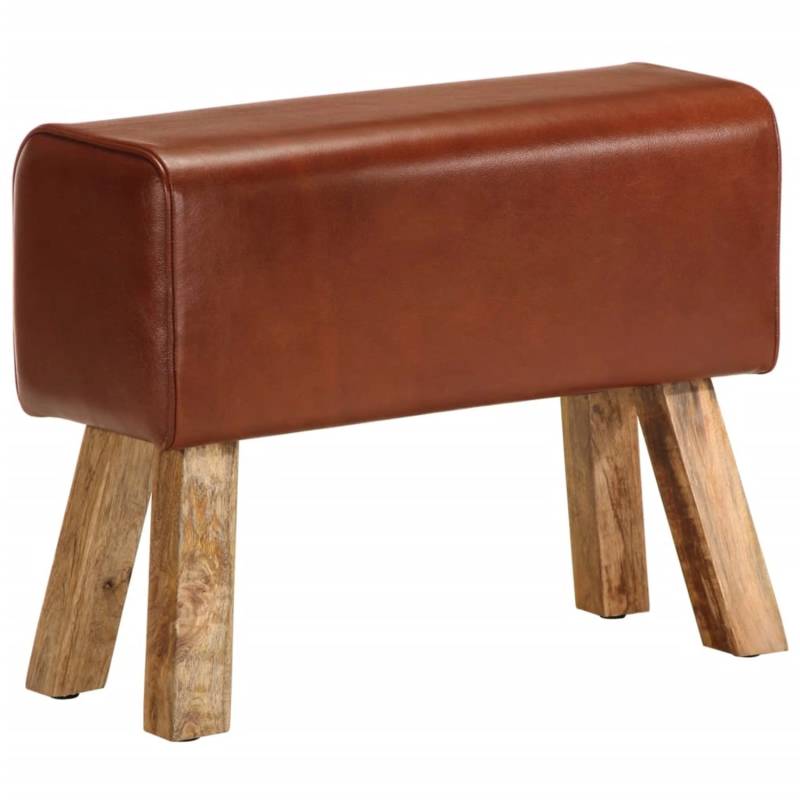 vidaXL Sitzbank Turnbock-Design 58cm Braun Echtleder Mango Massivholz Modell 1 von VIDAXL