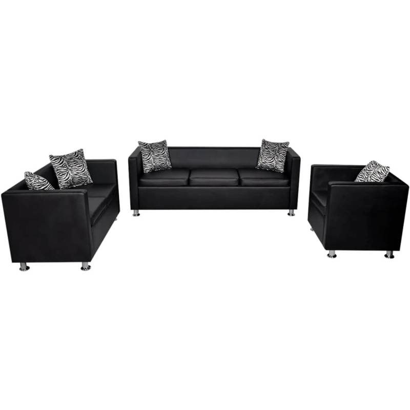 vidaXL Sofa-Set Kunstleder 3-Sitzer + 2-Sitzer + Sessel Schwarz von VIDAXL