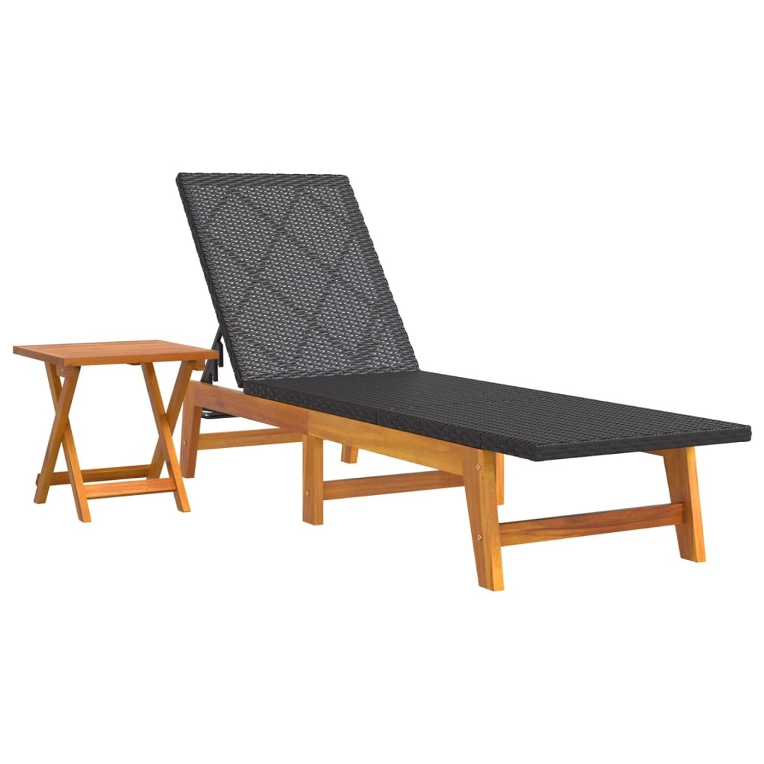vidaXL Sonnenliege Farbe Schwarz und Braun mit Tisch Poly Rattan und Massivholz Akazie vidaXL Sonnenliege Farbe Schwarz und Braun mit Tisch Poly Rattan und Massivholz Akazie von VIDAXL