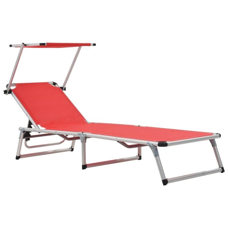 vidaXL Sonnenliege Klappbar mit Sonnenschutz Alu und Textilene Rot 44334 von VIDAXL