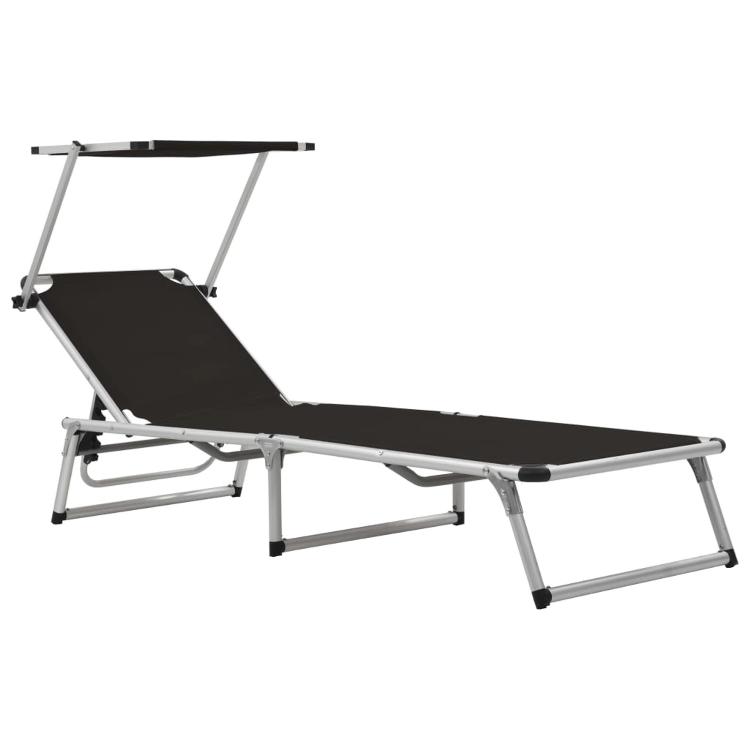 vidaXL Sonnenliege Klappbar mit Sonnenschutz Alu und Textilene Schwarz 44333 von VIDAXL