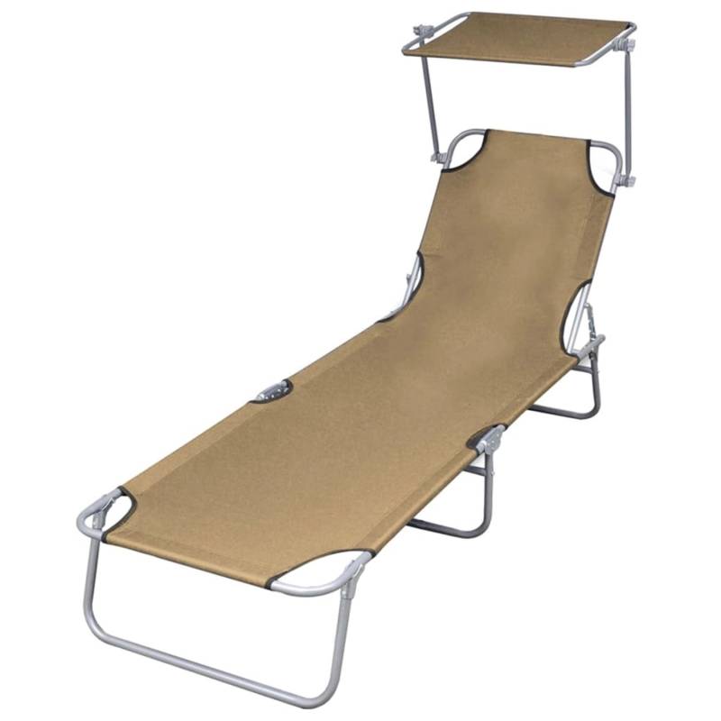 vidaXL Sonnenliege Klappbar mit Sonnenschutz Stahl Taupe 44292 von VIDAXL