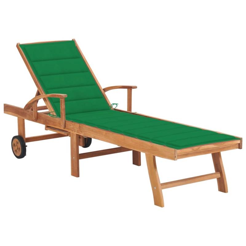 vidaXL Sonnenliege mit Auflage Grün Massivholz Teak von VIDAXL