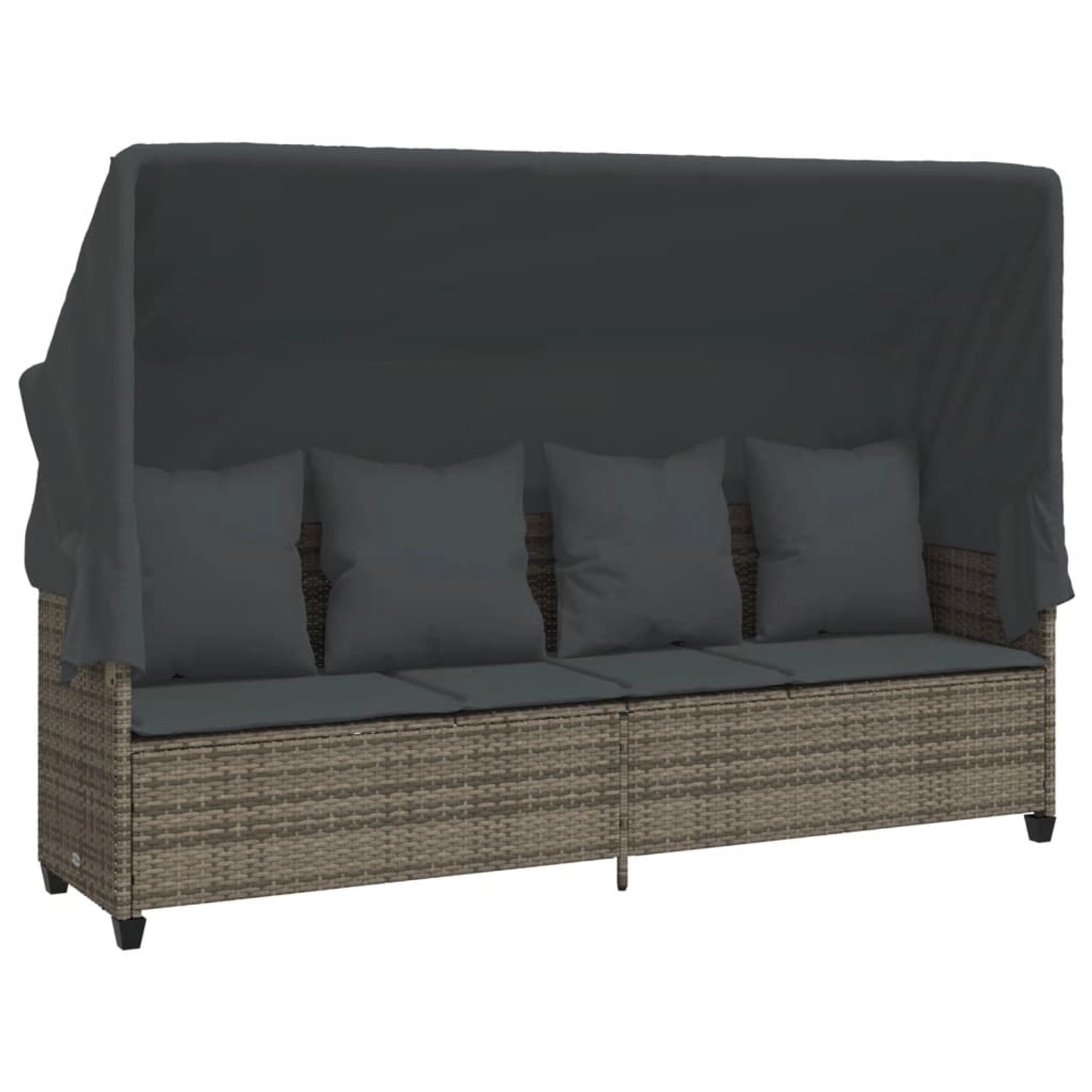 vidaXL Sonnenliege mit Dach und Kissen Grau Poly Rattan 368355 von VIDAXL