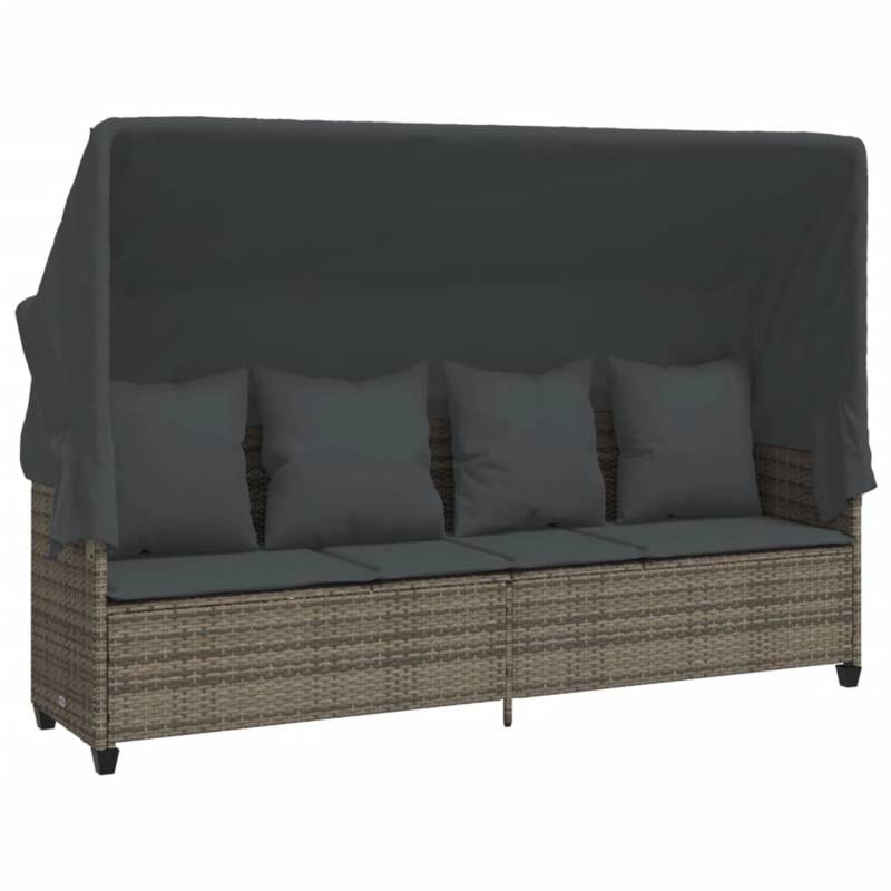 vidaXL Sonnenliege mit Dach und Kissen Grau Poly Rattan 368355 von VIDAXL