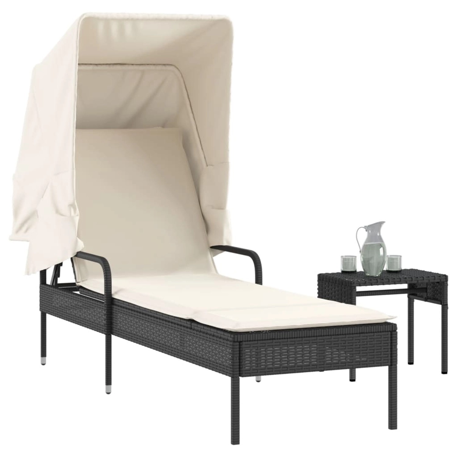 vidaXL Sonnenliege mit Dach und Tisch Schwarz Poly Rattan vidaXL Sonnenliege mit Dach und Tisch Schwarz Poly Rattan von VIDAXL