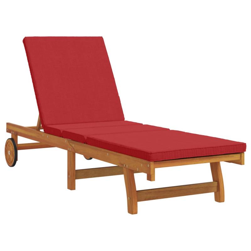 vidaXL Sonnenliege mit Rädern und Kissen Rot Massivholz 4105539 von VIDAXL
