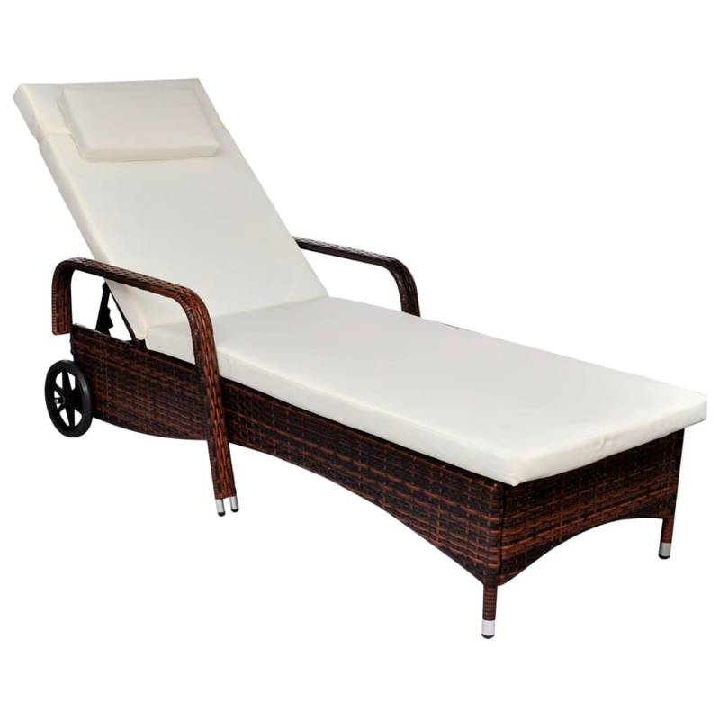 vidaXL Sonnenliege mit Rollen Poly Rattan Braun 66 x 198 x  30-98  cm von VIDAXL