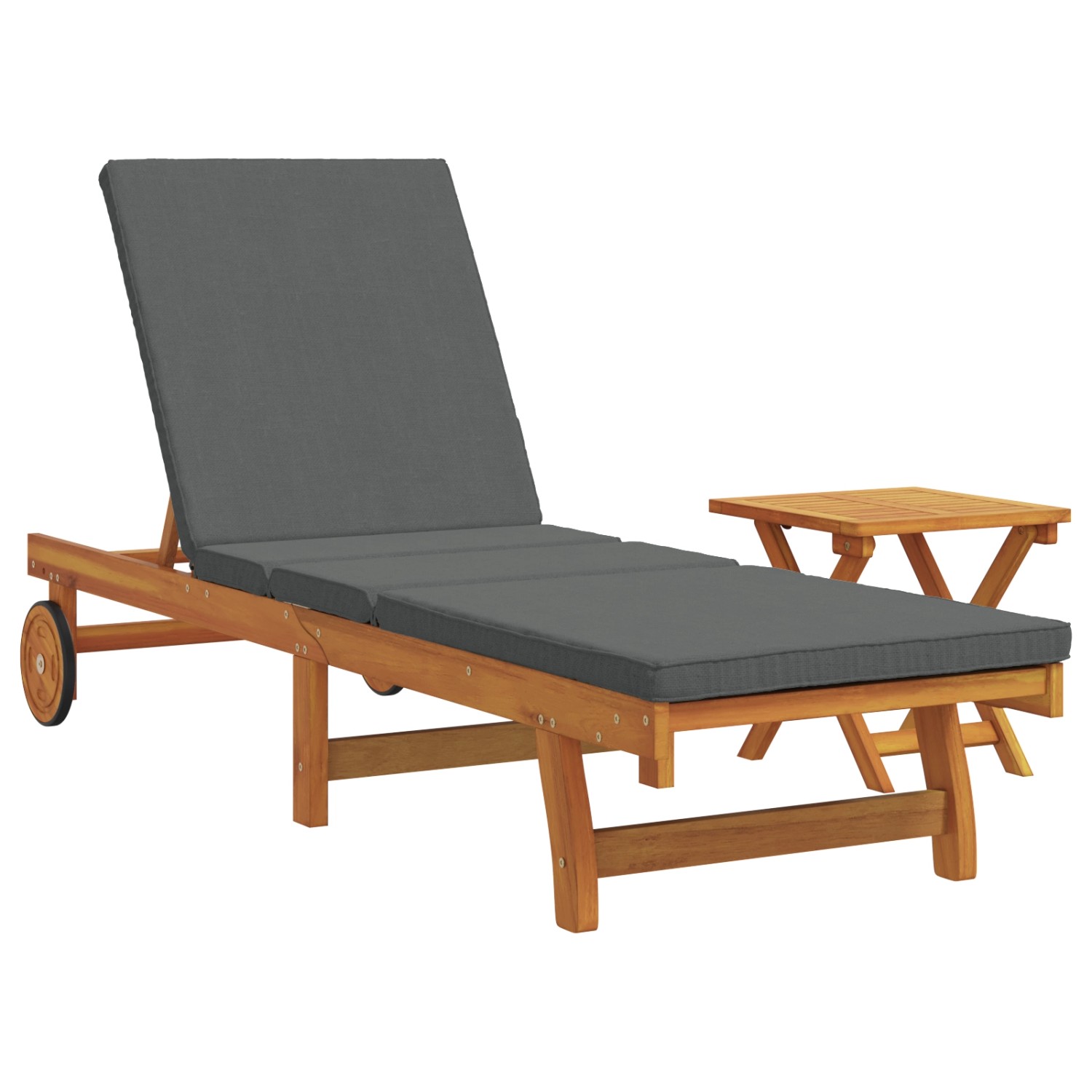 vidaXL Sonnenliege mit Rollen Tisch und Kissen Massivholz Akazie 3325201 von VIDAXL
