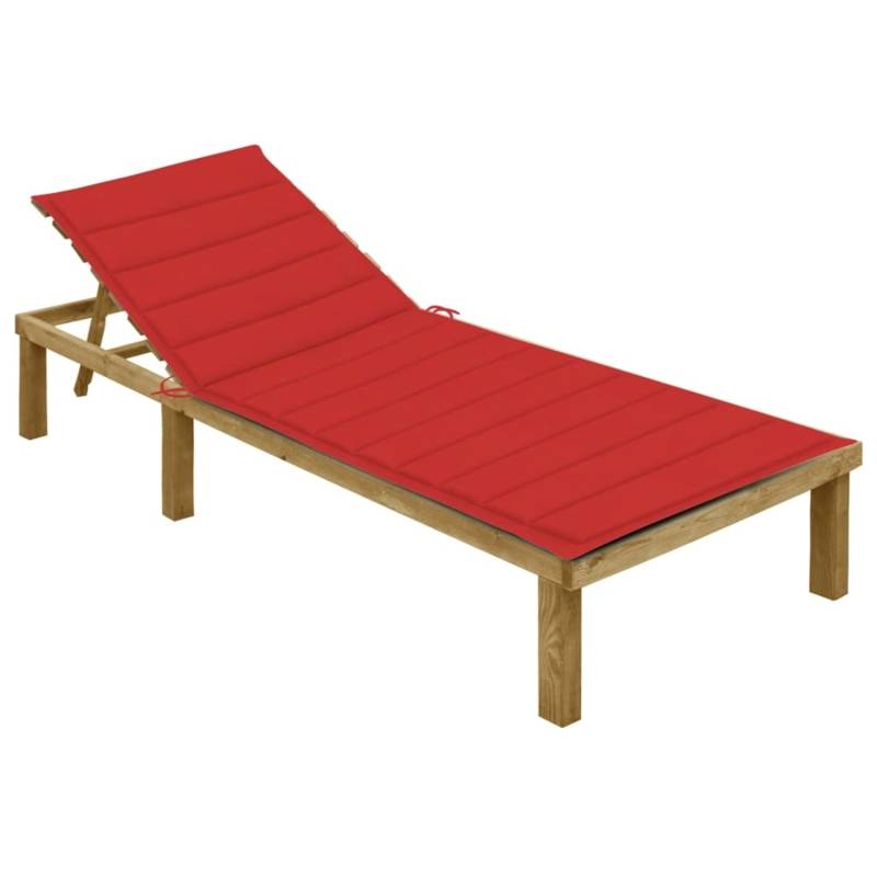vidaXL Sonnenliege mit Roter Auflage Imprägniertes Kiefernholz 200 x 70 x  31,5-77  cm von VIDAXL