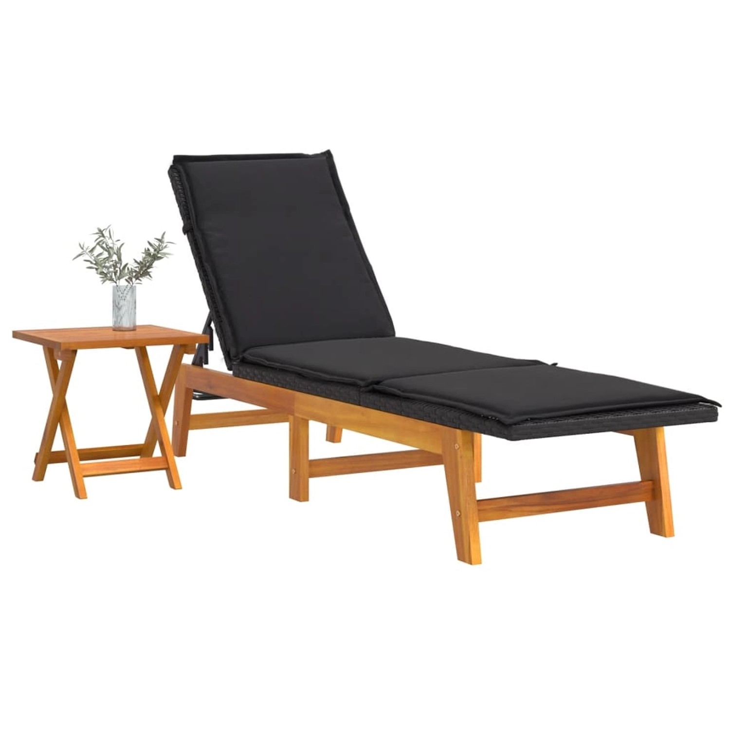 vidaXL Sonnenliege mit Tisch Poly Rattan und Massivholz Akazie Farbe Schwarz und Braun vidaXL Sonnenliege mit Tisch Poly Rattan und Massivholz Akazie Farbe Schwarz und Braun von VIDAXL