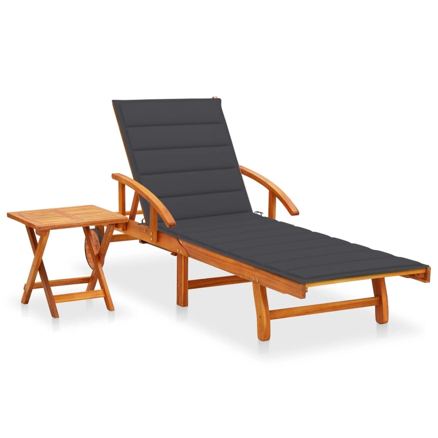 vidaXL Sonnenliege mit Tisch und Auflage Akazie Massivholz Polsterfarbe Anthrazit vidaXL Sonnenliege mit Tisch und Auflage Akazie Massivholz Polsterfarbe Anthrazit von VIDAXL