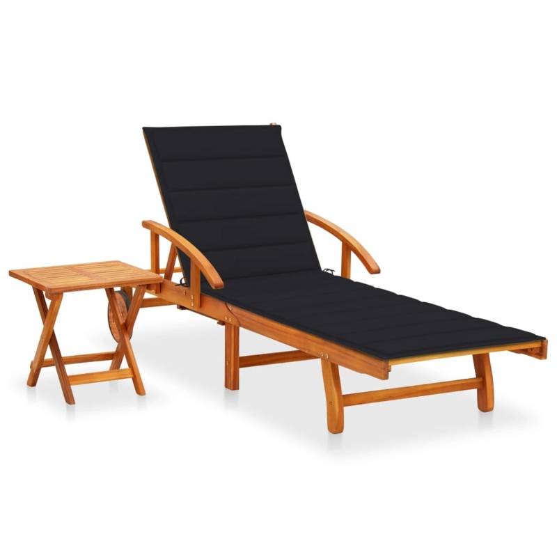 vidaXL Sonnenliege mit Tisch und Auflage Akazie Massivholz Polsterfarbe  Schwarz von VIDAXL